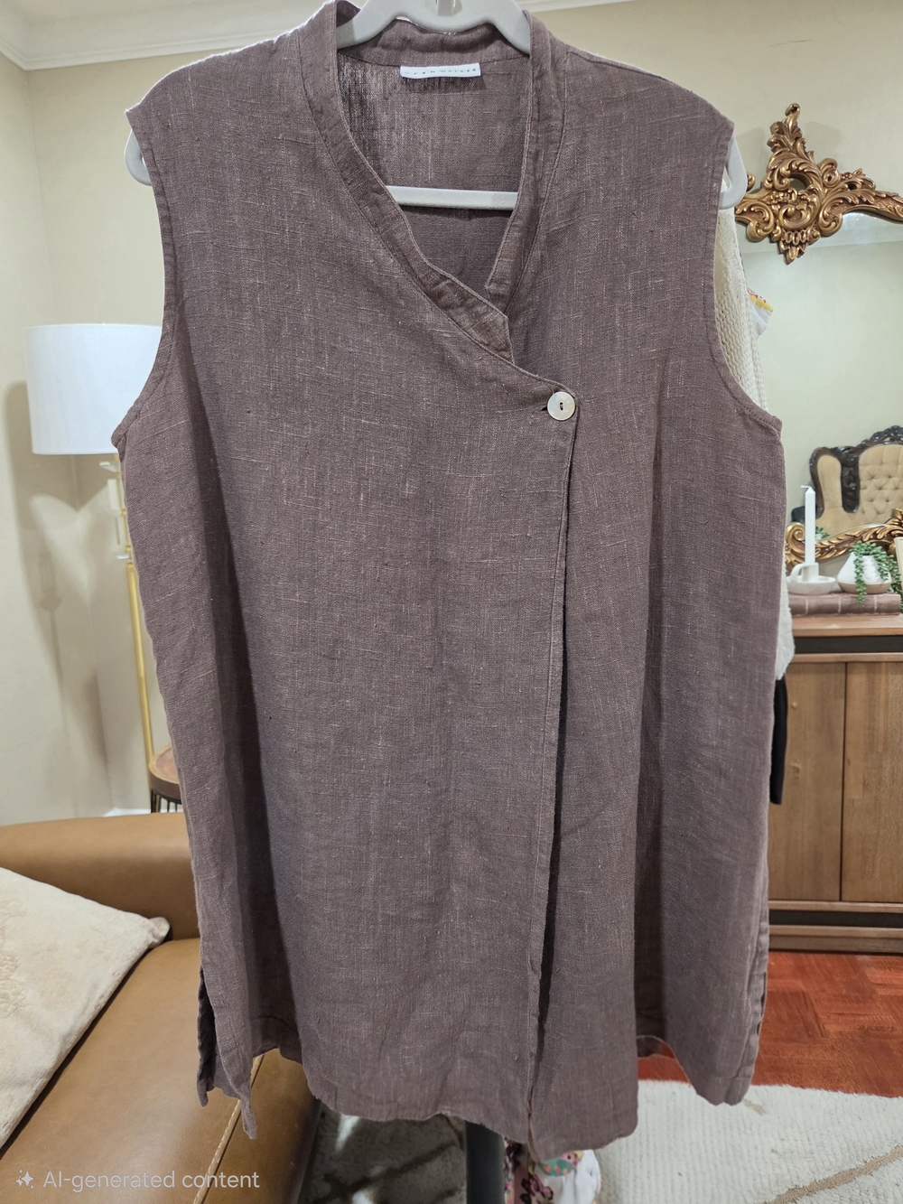 bryn Walker Linen Sleeveless Wrap Tunic in Mauve-Brown